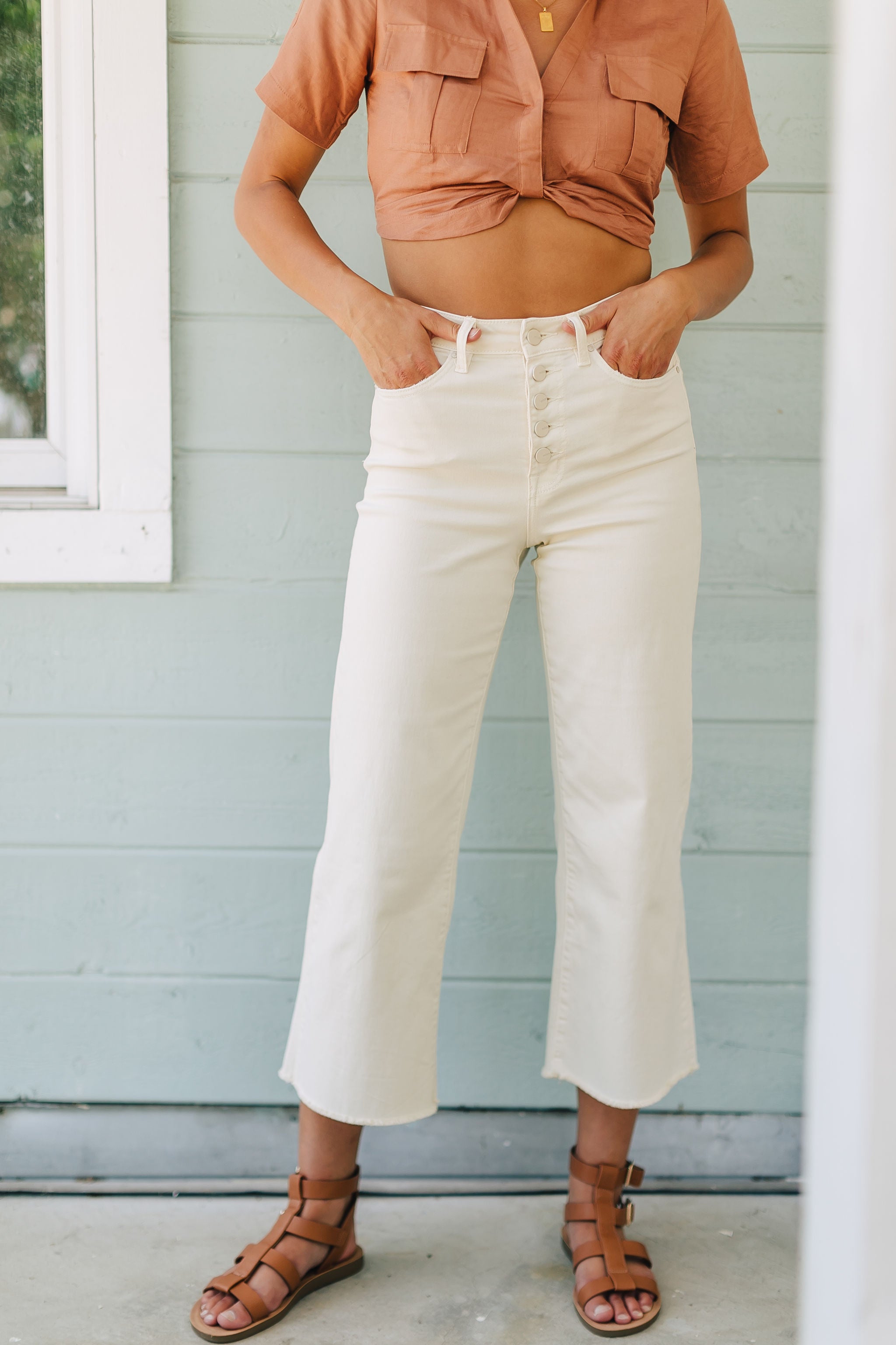 Sailor White High-Waisted Cropped Wide-Leg Jeans