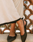 The Reese Black Slingback Raffia Flats