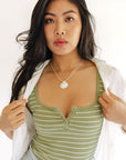 The Taylor Light Olive Striped Snap Tank