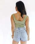 The Taylor Light Olive Striped Snap Tank