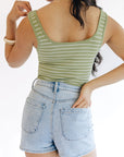 The Taylor Light Olive Striped Snap Tank