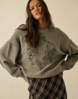 The Karina Grey Embroidered Tigers Sweater