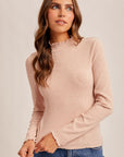The Kory Mocha Lettuce Edge Turtleneck Top