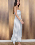 The Lenora Blue Stripe Strapless Midi Dress