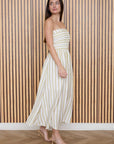 The Lenora Olive Stripe Strapless Midi Dress