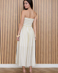 The Lenora Olive Stripe Strapless Midi Dress