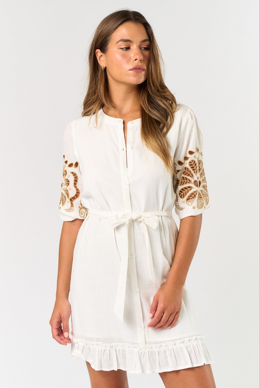 embroidered mini white dress self-portrait - White Embroidered Mini Dress main image 0