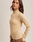 The Lila Beige Brushed Lace Mock Neck Top