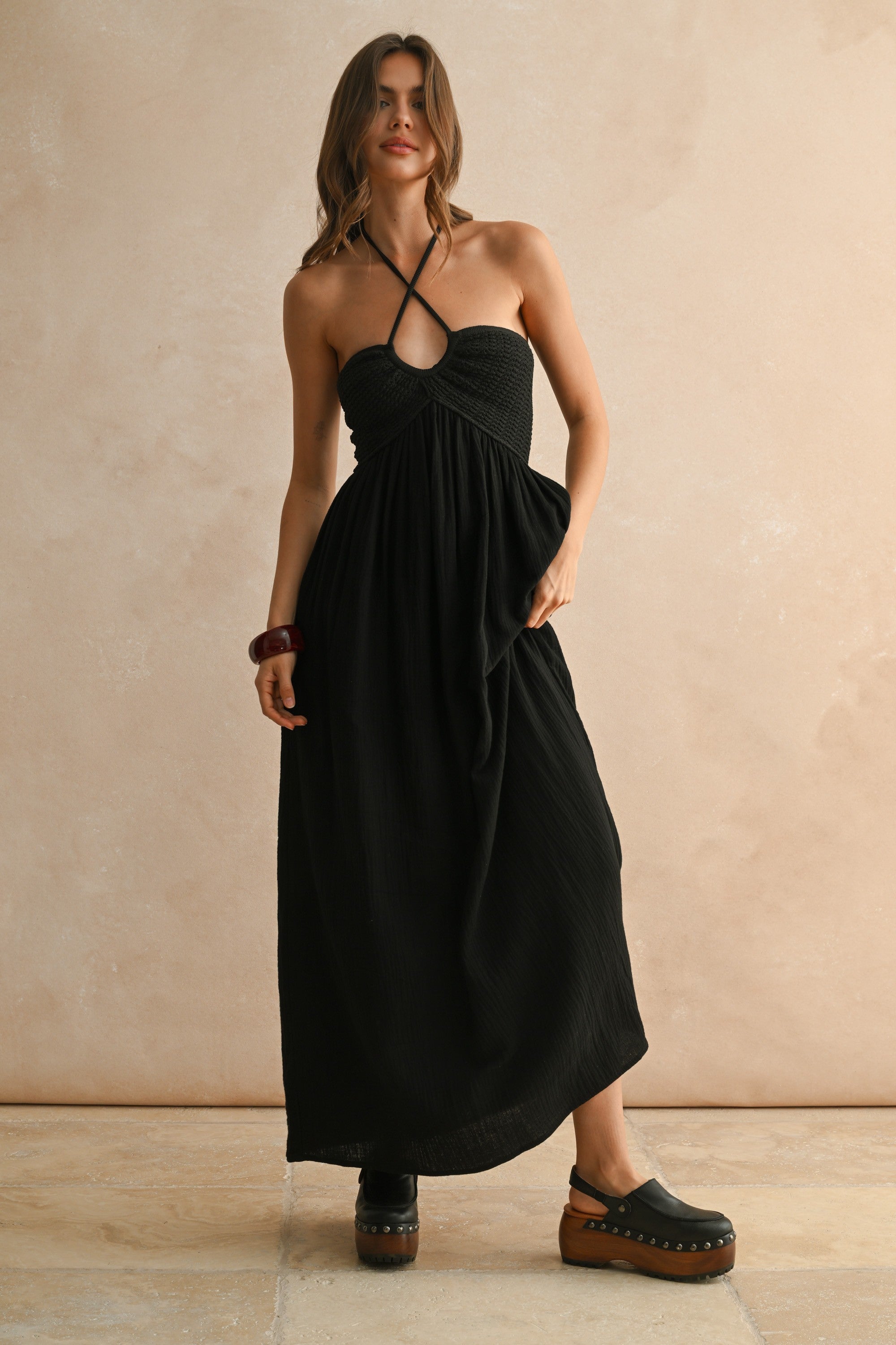 The Liva Black Washed Gauze Dress