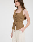 The Lora Almond Split Hem Vest
