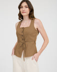The Lora Almond Split Hem Vest