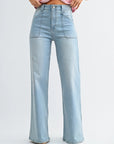 The Maeve Light Denim Patch Pocket Wide Leg Flare Jeans