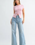 The Maeve Light Denim Patch Pocket Wide Leg Flare Jeans