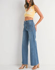The Maeve Medium Denim Patch Pocket Wide Leg Flare Jeans