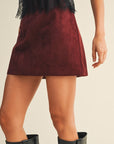 The Marcy Cherry Suede Mini Skirt