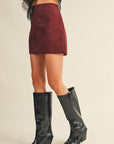 The Marcy Cherry Suede Mini Skirt