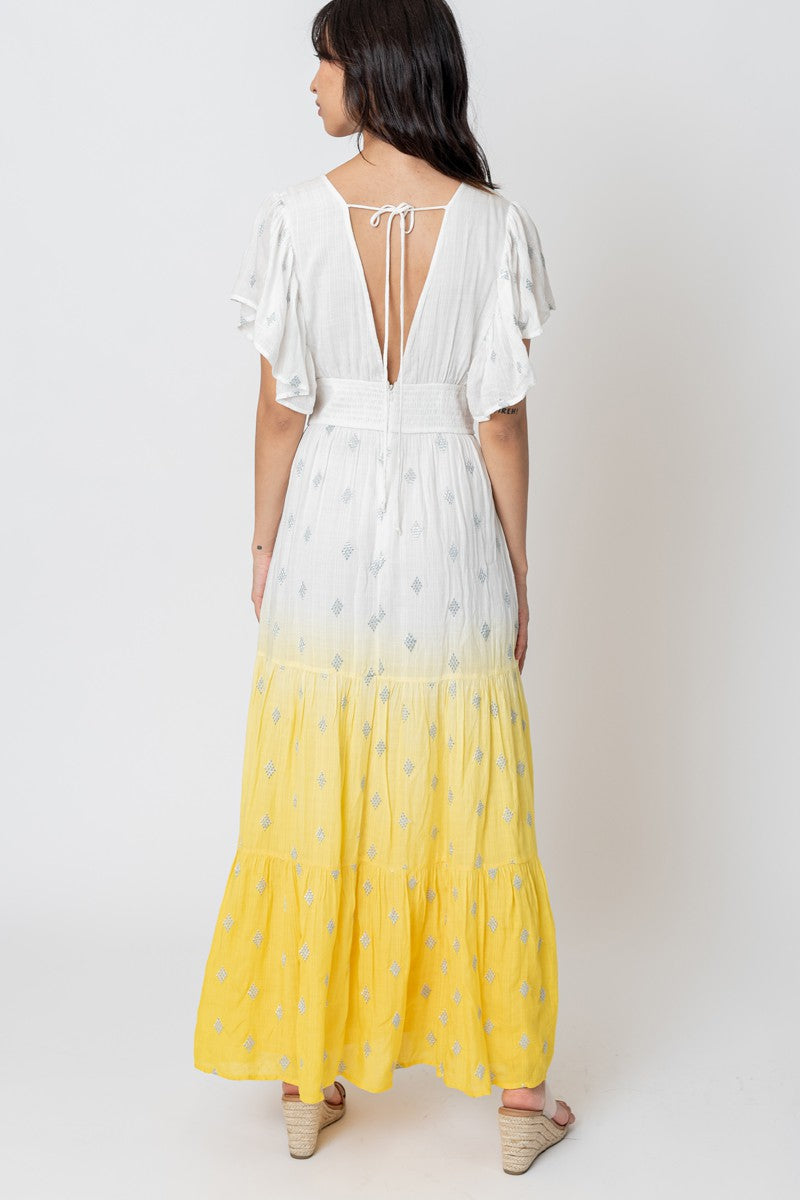 The Maribella Flutter Sleeve Dip Dye Dress