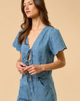The Mariella Floral Embroidery Denim Top + Pants Set - Sold Separately