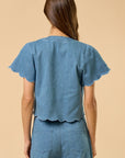 The Mariella Floral Embroidery Denim Top + Pants Set - Sold Separately