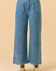 The Mariella Floral Embroidery Denim Top + Pants Set - Sold Separately
