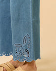 The Mariella Floral Embroidery Denim Top + Pants Set - Sold Separately