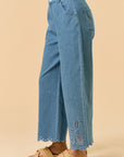 The Mariella Floral Embroidery Denim Top + Pants Set - Sold Separately