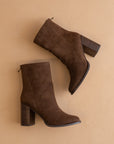The Maxine Coffee Suede Heel Bootie