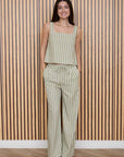 The Mira Light Olive Striped Top + Pant Set - Sold Separately