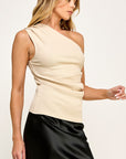 The Naomi Beige Asymmetrical Ribbed Top