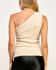 The Naomi Beige Asymmetrical Ribbed Top