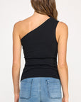 The Naomi Black Asymmetrical Ribbed Top
