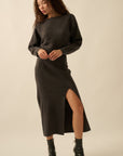 The Nevaeh Charcoal One Shoulder Sweater Midi Dress