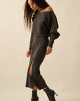 The Nevaeh Charcoal One Shoulder Sweater Midi Dress