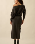 The Nevaeh Charcoal One Shoulder Sweater Midi Dress