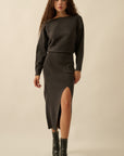 The Nevaeh Charcoal One Shoulder Sweater Midi Dress