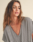 The Nico Striped Charcoal V-Neck Top