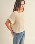 The Nila Dolman Beige Solid Knitted Top