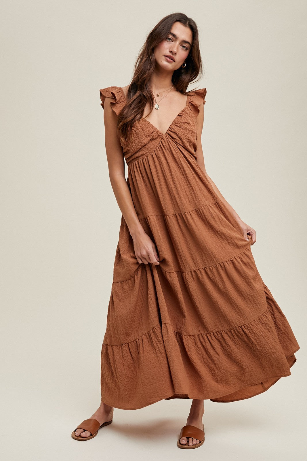 brown flutter sleeve dress Flutter Sleeve Raglan Dress – Lilla P main image 1