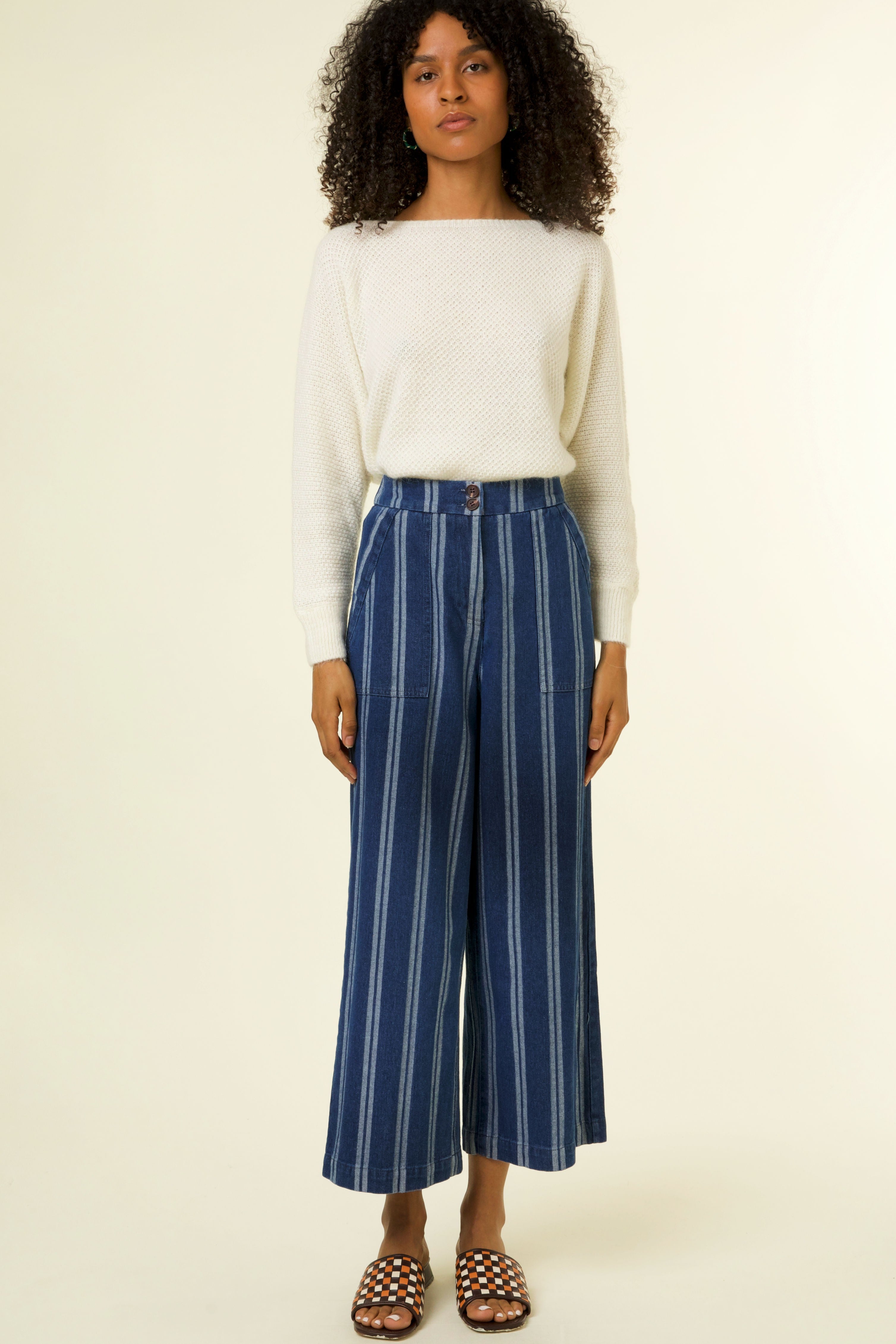 Striped wide clearance leg cropped pants