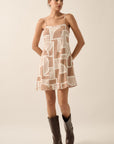 The Petra Taupe Abstract Mini Dress