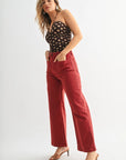 The Raley Dark Burgundy Patch Pocket Wide Leg Jeans