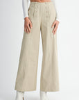 The Rebecca Light Taupe Buttoned Wide Leg Pants