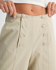 The Rebecca Light Taupe Buttoned Wide Leg Pants