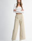 The Rebecca Light Taupe Buttoned Wide Leg Pants