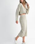 The Riley Taupe Cardigan Knit Top + Midi Skirt Set- Sold Separately