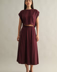 The Roma Wine Crop Top + Midi Skirt Set - Sold Separately