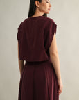 The Roma Wine Crop Top + Midi Skirt Set - Sold Separately