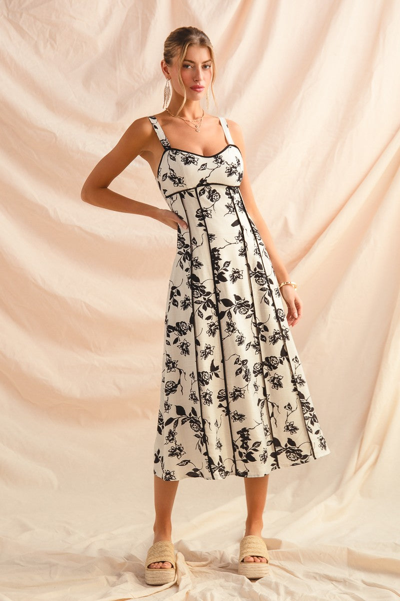 The Roselle Floral Contrast Midi Dress The Roselle Floral Contrast Midi Dress