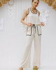 The Ryann Natural Contrast Binding Tank + Pant Set - Sold Separately
