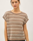 The Sadie Mocha Striped Crochet Top